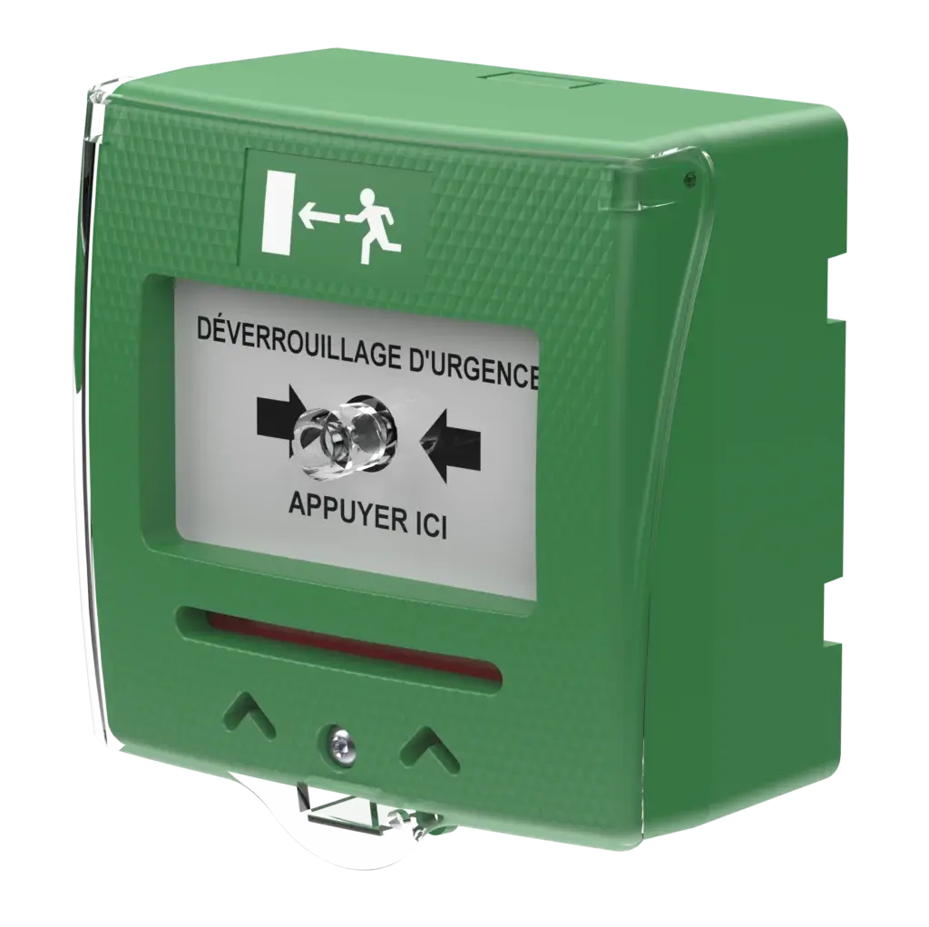 Boitier vert pour ouverture d'urgence + volet de protection 