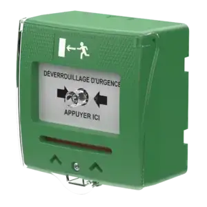Boitier vert pour ouverture d'urgence + volet de protection 