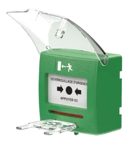 Boitier vert pour ouverture d'urgence + volet de protection 